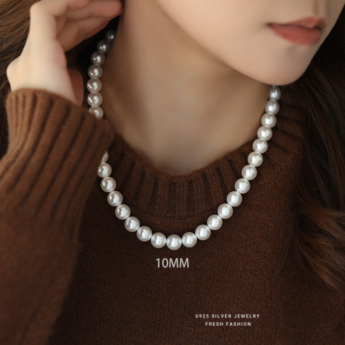 Fever Same Style French Retro Light Luxury Shijia Pearl Necklace for Women S925 Sterling Silver Niche Versatile Elegant Collarbone Chain