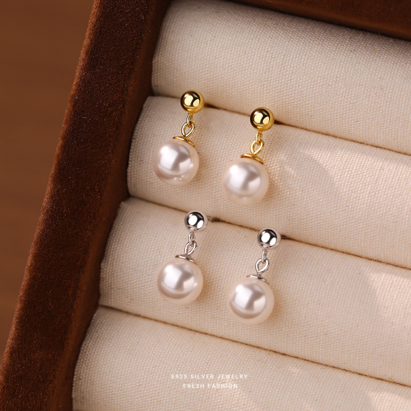 French Retro Light Luxury Shijia Pearl Earrings for Women S925 Sterling Silver Simple Versatile Elegant Drop Earrings High-end Feel Ear Jewelry