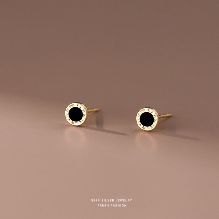 S999 Pure Silver Roman Numeral Earrings for Women, European and American Style, Light Luxury, Simple Niche Design, Elegant Earrings, Dropshipping