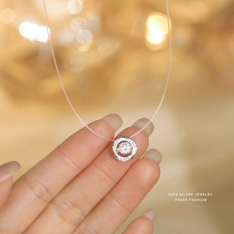 S925 Sterling Silver Mobius Heartbeat Zircon Pendant 2025 Women's Versatile Transparent Fishing Line Necklace Mermaid's Tears
