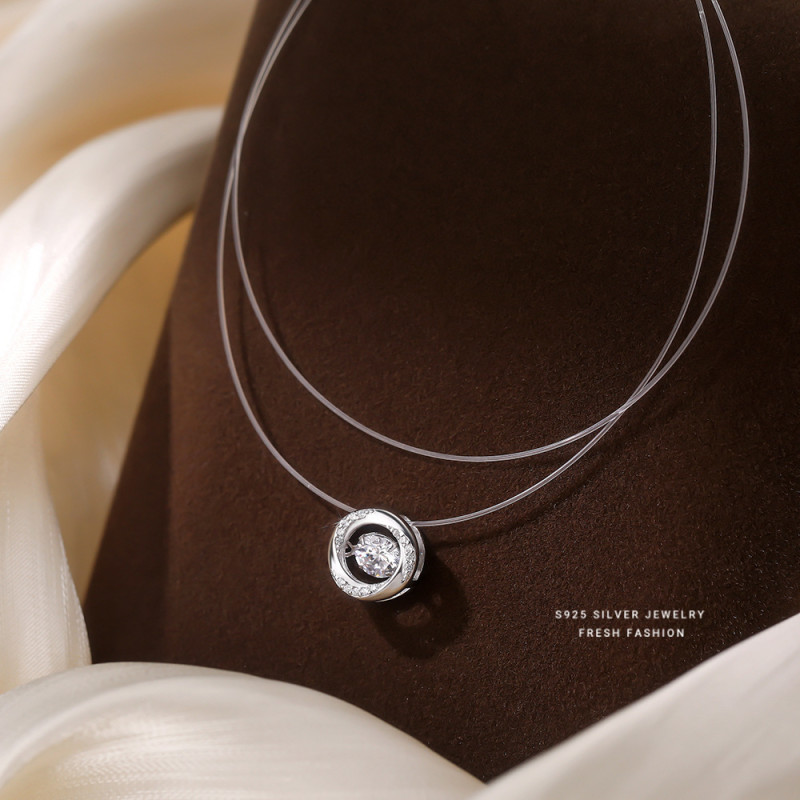 S925 Sterling Silver Mobius Heartbeat Zircon Pendant 2025 Women's Versatile Transparent Fishing Line Necklace Mermaid's Tears