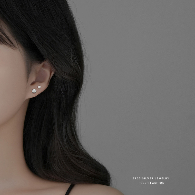 S925 Sterling Silver Shambhala Round Ball Earrings for Women, Light Luxury Niche Exquisite Korean Style Micro Pave Zi...