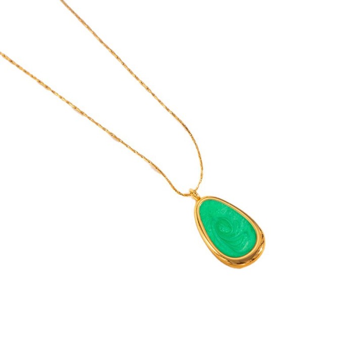 Stainless Steel Necklace Gold Plated Bohemian Oil Drop Necklace Light Luxury High-end Heart Water Drop Titanium Steel Necklace for Women