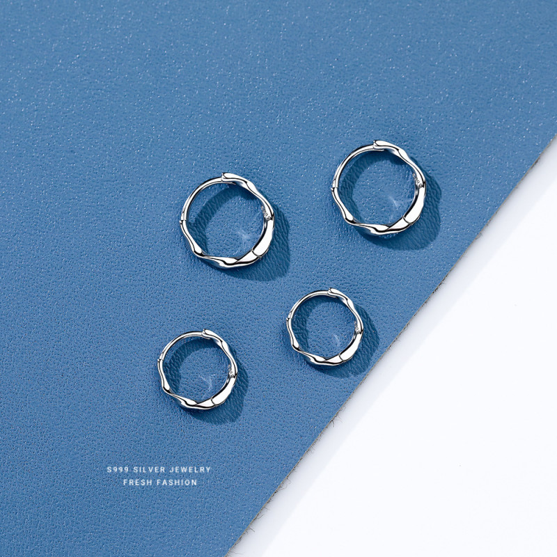 S999 Pure Silver Mobius Earrings Basic Versatile Plain Hoop Commuting Sleep No Need to Remove Ear Hoops Ear Clips Wholesale