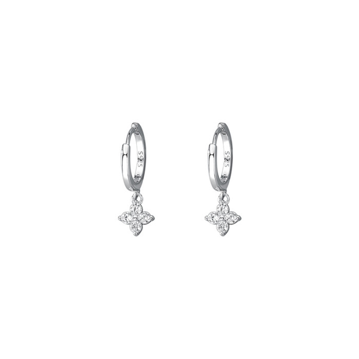 S925 Silver Flower Sweet Ear Clip Korean Style Simple Graceful Diamond Four-Leaf Flower Ear Rings Live Wholesale