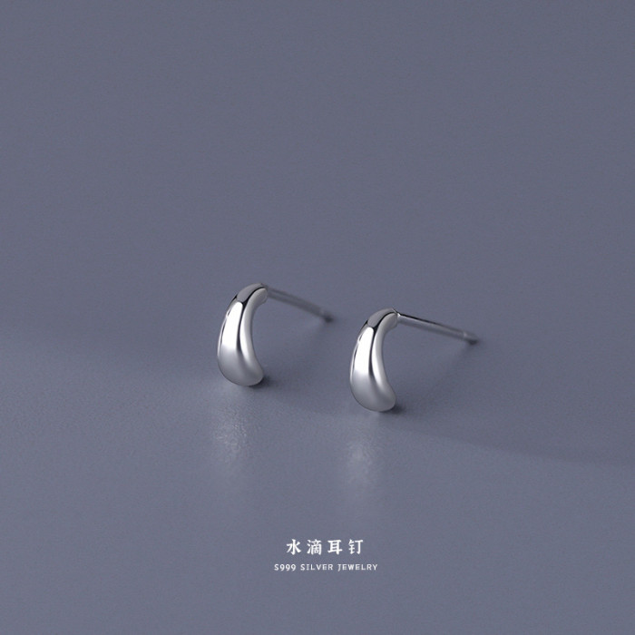S999 Pure Silver Earrings for Women Simple Four-Leaf Clover Pure Silver Small Ear Bone Studs Ear Piercing Care Earrings Wholesale