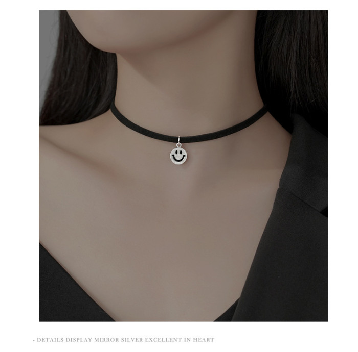 925 Sterling Silver Choker Collarbone Chain Necklace for Women Neck Chain Neck Strap Black Leather Cord Choker Niche Design Ins Trend