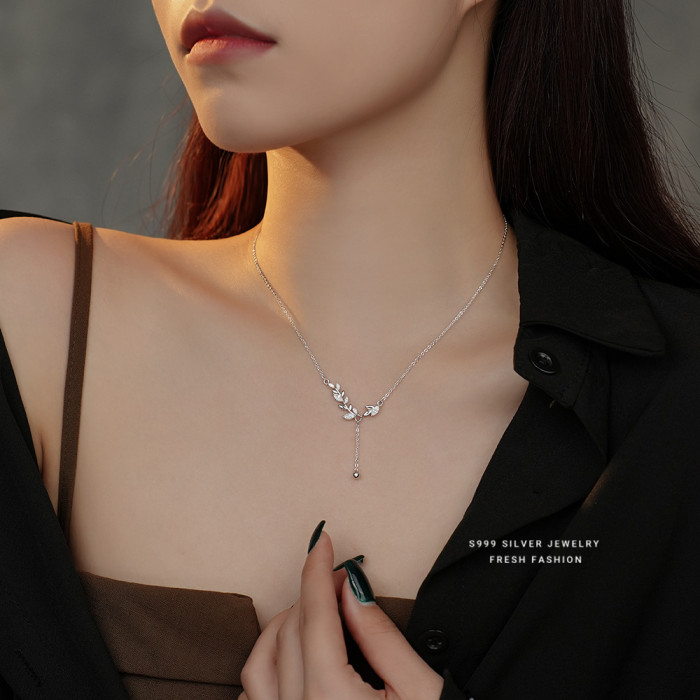 Suisui Ping An 999 Silver Necklace for Women, Light Luxury Niche 2023 New Hot-Selling Wheat Spike Choker Collarbone Chain