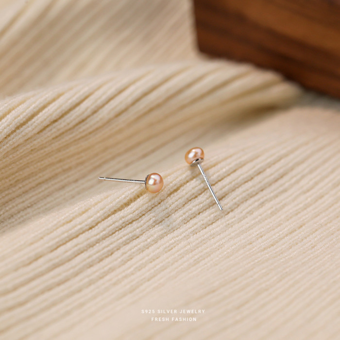 925 Natural Freshwater Small Pearl Earrings for Women Mini Simple Style High-end Earrings for Pierced Ears