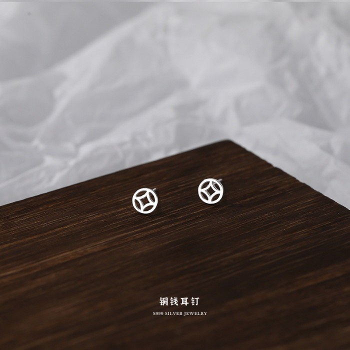 S999 Pure Silver Simple Small Earrings for Women Handmade Forest Style Ear Studs Ear Piercing Jewelry Wholesale