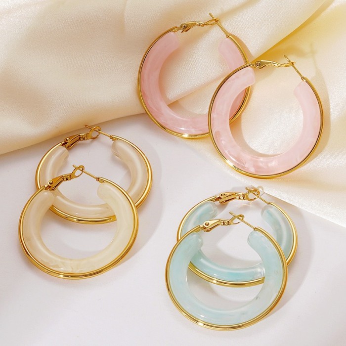 Stainless Steel Earrings Hoop Earrings Bohemian Earrings Light Luxury High-end Texture Geometric Gradient Titanium St...