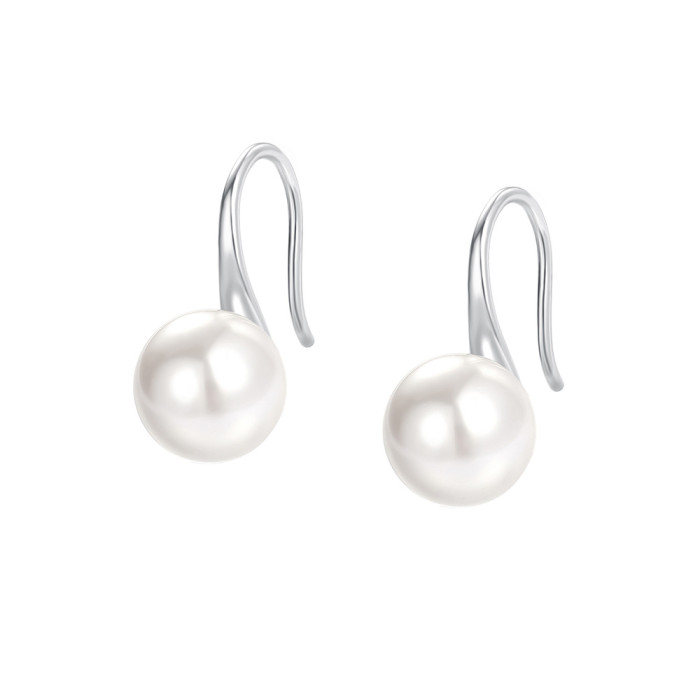 Women's Korean-Style Pearl High Heel Stud Earrings S999 Sterling Silver Fashionable High-End Ear Hook All-Match Pure Silver Earrings Light Luxury
