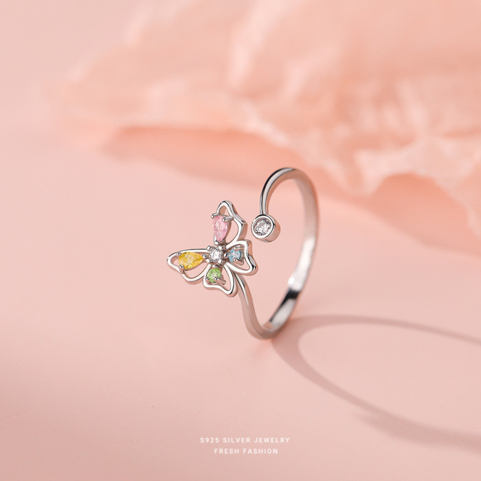 925 Sterling Silver Sparkling Colorful Diamond Butterfly Earrings for Women Sweet Ins Cute Small Mini Gemstone Earrings Wholesale