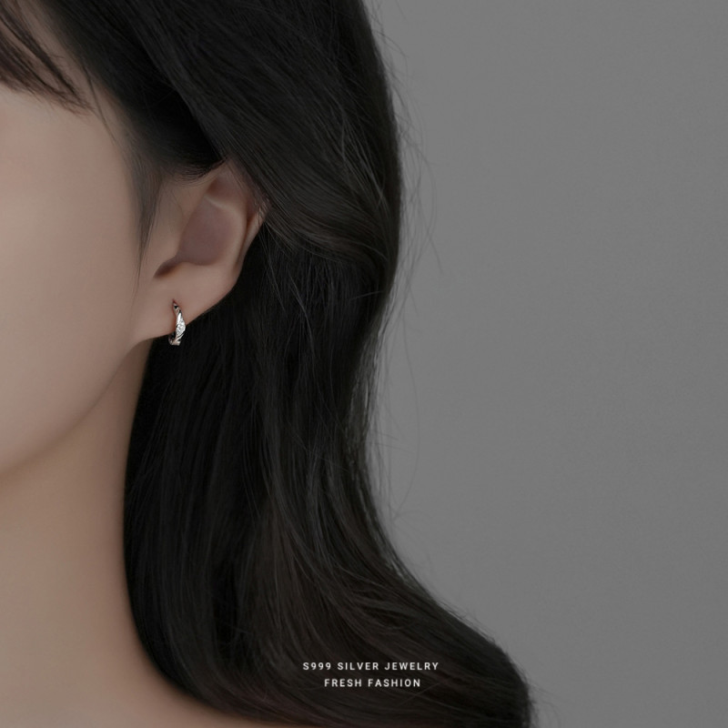 S999 Pure Silver Mobius Earrings for Women, Light Luxury Simple Design, Minimalist Style, Pure Silver Ear Jewelry, Available for Dropshipping