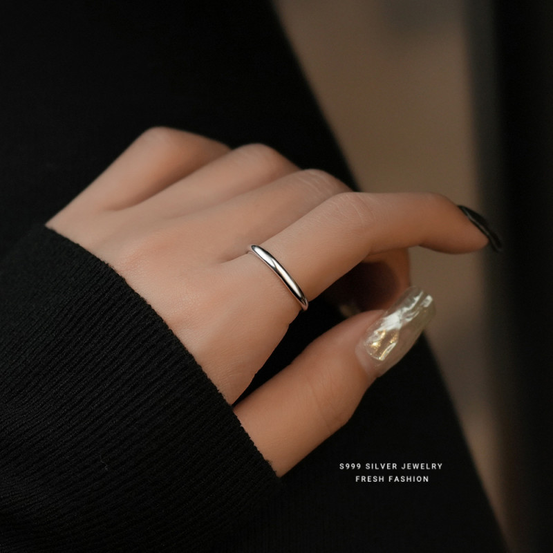 S999 Pure Silver Plain Ring for Women Minimalist Design Simple Internet Celebrity Couple Ring Engravable Adjustable Open Ring