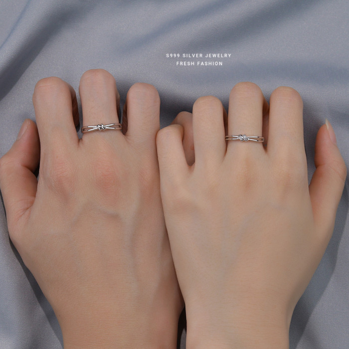 S999 Pure Silver Double Knot Couple Rings Simple High-End Niche Design Thousand Knot Ring Valentine's Day Gift