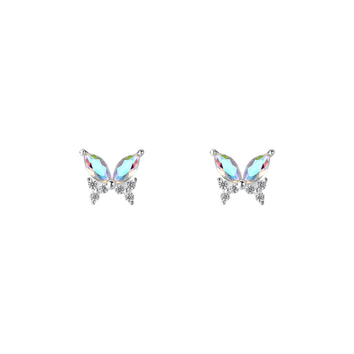 S925 Sterling Silver Colorful Zircon Butterfly Earrings for Women, Seven Colors Super Sparkling Fairy Geometric Earrings, Dropshipping