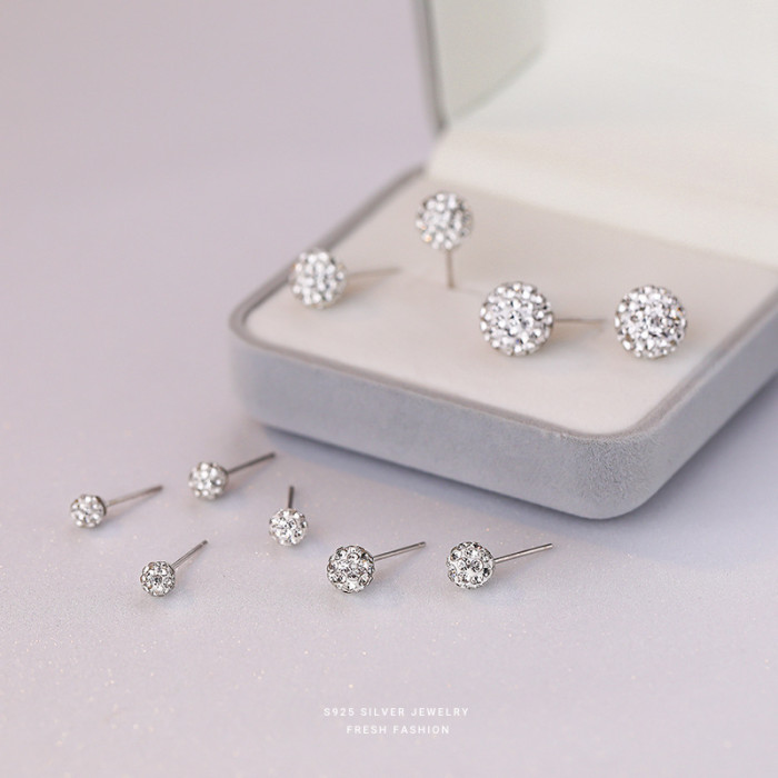 S925 Sterling Silver Shambhala Round Ball Earrings for Women, Light Luxury Niche Exquisite Korean Style Micro Pave Zircon Snowflake Earrings Wholesale