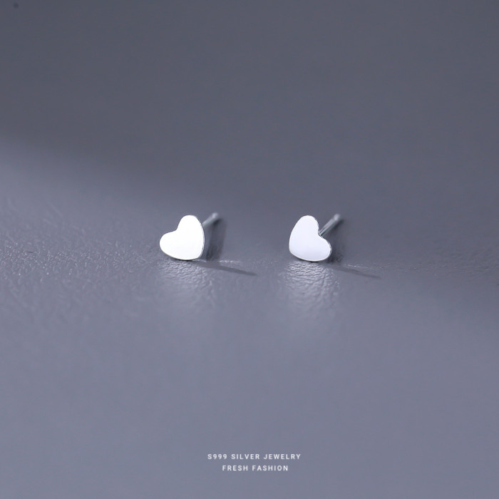 S999 Pure Silver Earrings for Women Simple Four-Leaf Clover Pure Silver Small Ear Bone Studs Ear Piercing Care Earrings Wholesale