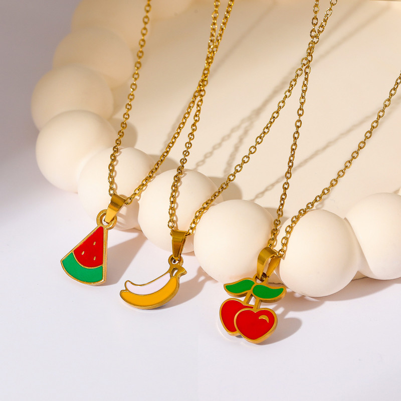 Stainless Steel Necklace European and American Sweet Oil Drop Starfish Small Fish Mushroom Non-Fading Niche High-End Titanium Steel Necklace for Women