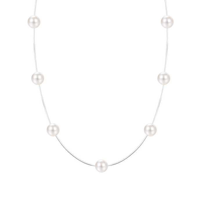 Celebrity Style Double Layer Fish Line Pearl Necklace for Women, Ins Style Layering French Light Luxury Shijia Pearl Collarbone Chain Wholesale