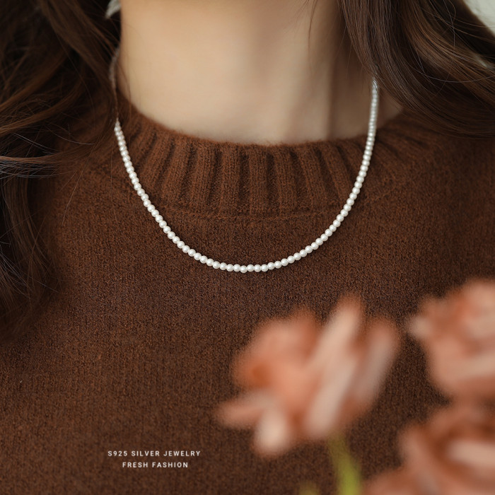 Fever Same Style French Retro Light Luxury Shijia Pearl Necklace for Women S925 Sterling Silver Niche Versatile Elegant Collarbone Chain