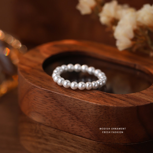 Imitation Pearl Ring for Women Fashion Minimalist Light Luxury French Elastic Cord Beaded Ring Exquisite Shijia Pearl Hand Jewelry Wholesale