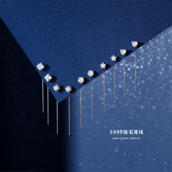 S999 Pure Silver Thread Earrings for Women, Simple Niche Light Luxury Tassel Earrings, Wholesale Ear Jewelry