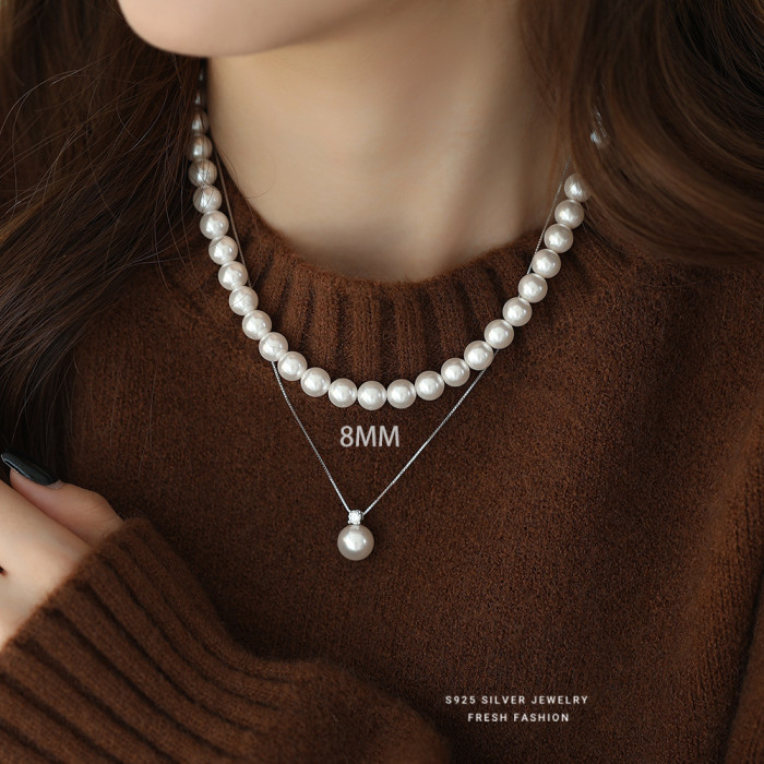 Fever Same Style French Retro Light Luxury Shijia Pearl Necklace for Women S925 Sterling Silver Niche Versatile Elegant Collarbone Chain