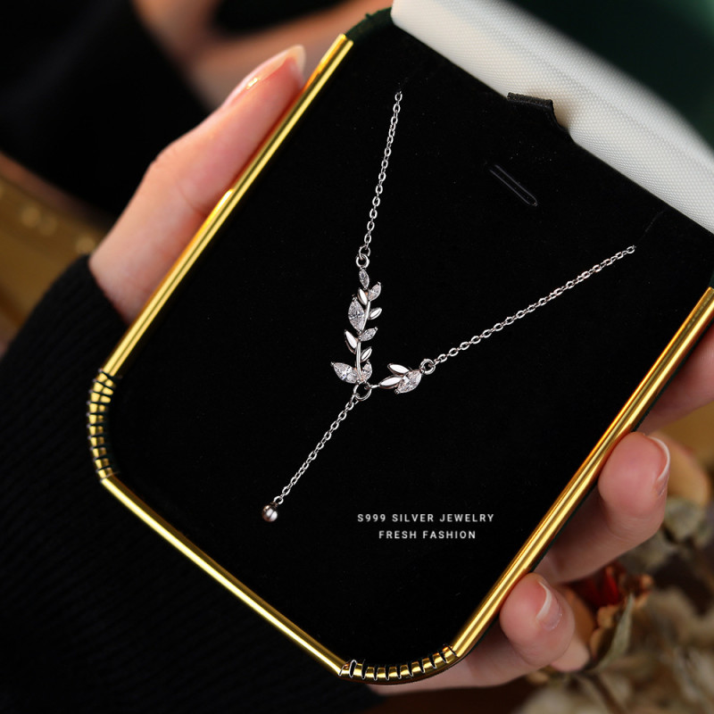 Suisui Ping An 999 Silver Necklace for Women, Light Luxury Niche 2023 New Hot-Selling Wheat Spike Choker Collarbone Chain