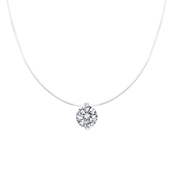 S925 Sterling Silver Moissanite Necklace Transparent Fishing Line Round Bead Zircon Pendant for Women Fresh Collarbone Chain