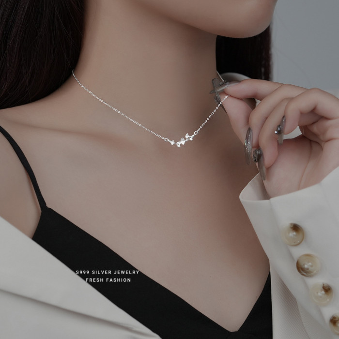 S999 Pure Silver Ginkgo Leaf Necklace Japanese and Korean Style Simple Elegant Leaf Vintage Artistic Short Mother's Day Collarbone Chain