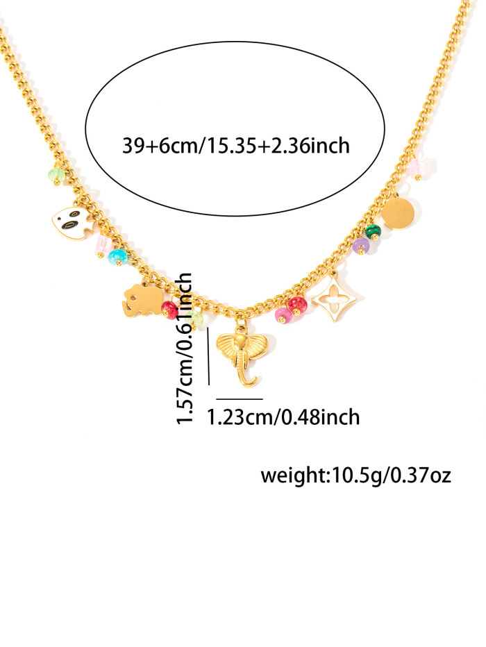 Stainless Steel Necklace Bowknot Elephant Oil Drop Necklace Niche Design Bohemian Gold Plated Titanium Steel Necklace...