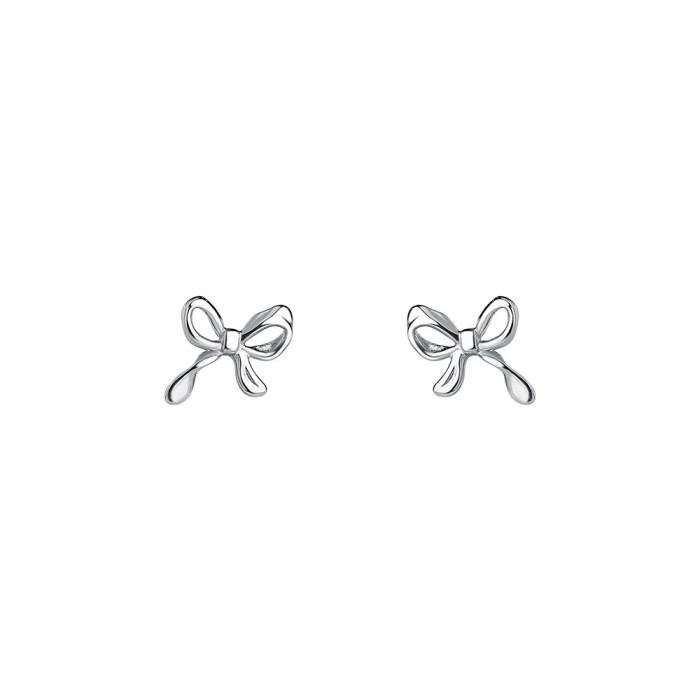 S999 Pure Silver Bowknot Earrings for Women, Sterling Silver, Korean and Japanese Design, Niche Ear Piercing Care, Light Luxury Earrings, Simple Ear Jewelry