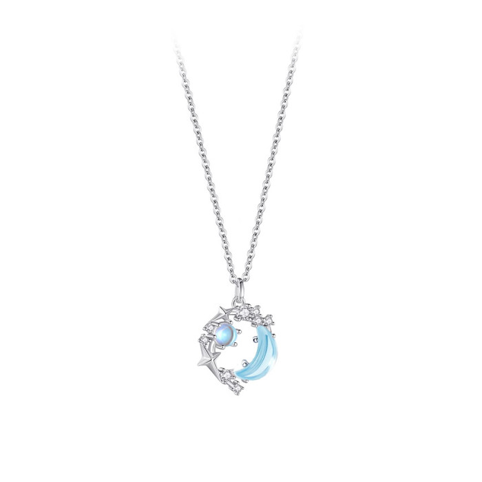S999 Pure Silver Moon Necklace for Women, Niche Fashionable Elegant Collarbone Chain, Autumn Winter High-Quality Jewelry, Wholesale Birthday Gift
