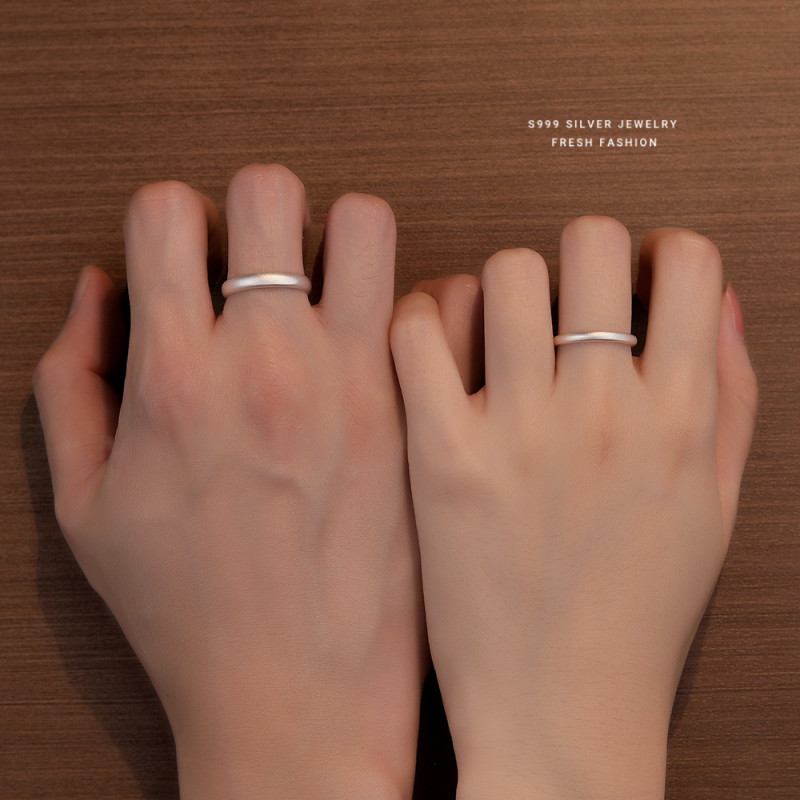 S999 Pure Silver Simple Sand Surface Couple Rings Plain Band Pure Silver Pair Rings Perfect Match Valentine's Day Qixi Festival Gift