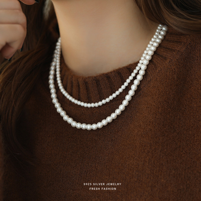 Fever Same Style French Retro Light Luxury Shijia Pearl Necklace for Women S925 Sterling Silver Niche Versatile Elegant Collarbone Chain
