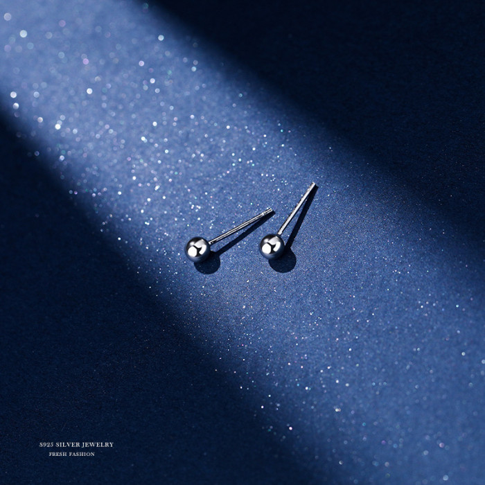 Yun Xiaoshu S999 Pure Silver Earrings for Women, Small Round Bead Elegant Stud Earrings, Unique Bean Earrings, Ins Korean Style Jewelry