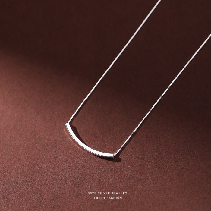 S925 Sterling Silver Necklace Simple Fashion Korean and Japanese Style Square Tube Chain Women's Cold Style Clavicle Chain Light Luxury Versatile