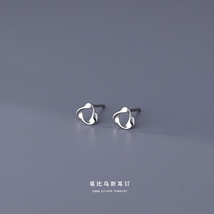 S999 Pure Silver Earrings for Women Simple Four-Leaf Clover Pure Silver Small Ear Bone Studs Ear Piercing Care Earrings Wholesale