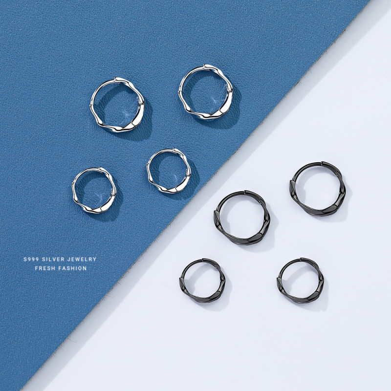 S999 Pure Silver Mobius Earrings Basic Versatile Plain Hoop Commuting Sleep No Need to Remove Ear Hoops Ear Clips Wholesale
