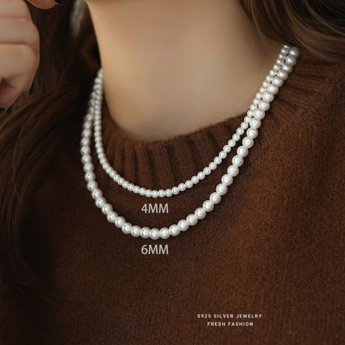 Fever Same Style French Retro Light Luxury Shijia Pearl Necklace for Women S925 Sterling Silver Niche Versatile Elegant Collarbone Chain