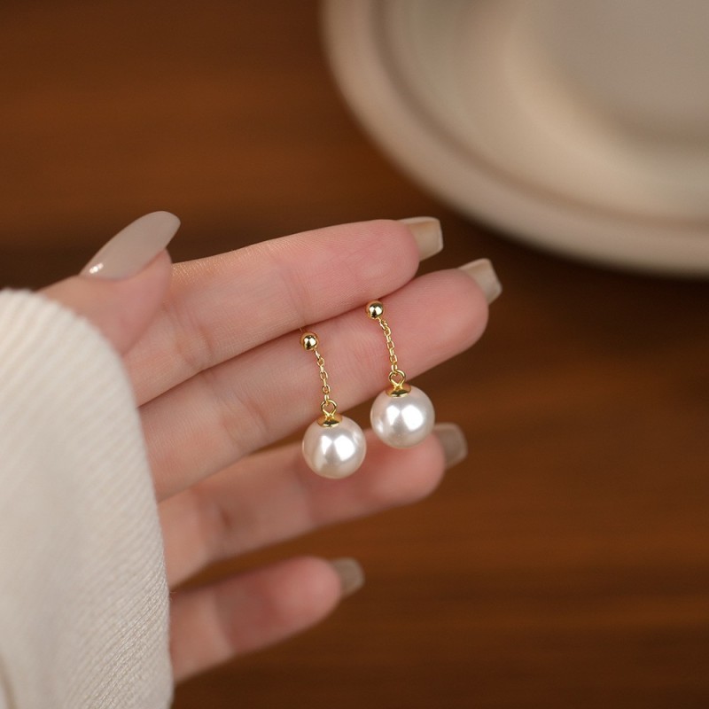 French Retro Light Luxury Shijia Pearl Earrings for Women S925 Sterling Silver Simple Versatile Elegant Drop Earrings High-end Feel Ear Jewelry