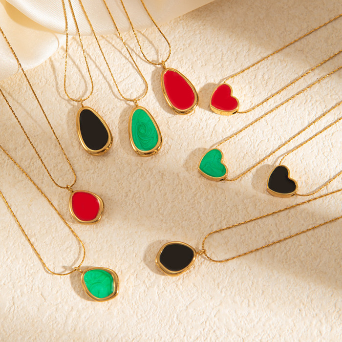 Stainless Steel Necklace Gold Plated Bohemian Oil Drop Necklace Light Luxury High-end Heart Water Drop Titanium Steel Necklace for Women