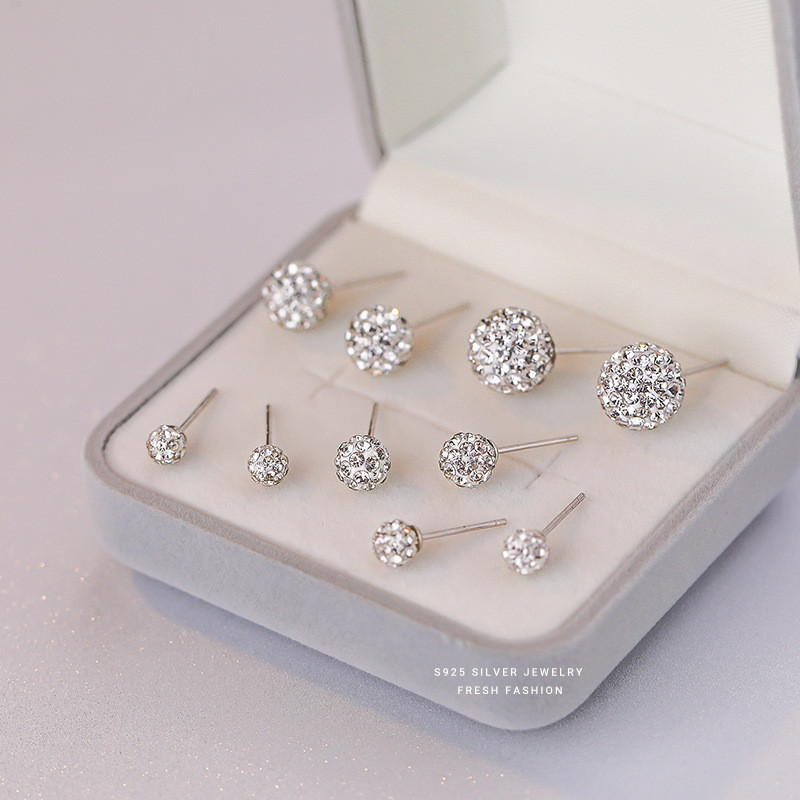 S925 Sterling Silver Shambhala Round Ball Earrings for Women, Light Luxury Niche Exquisite Korean Style Micro Pave Zi...