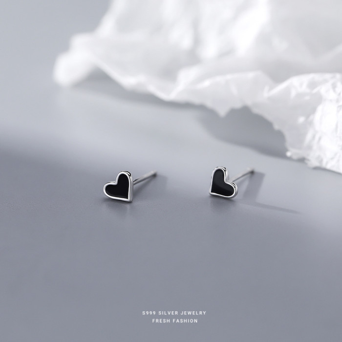 Yun Xiaoshu Silver Jewelry S999 Pure Silver Resin Clover Earrings Unisex Simple Ear Piercing Pure Silver Earrings