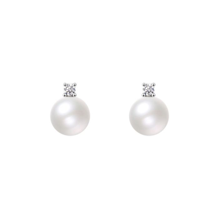 French Retro Shijia Pearl Zircon Earrings for Women S925 Sterling Silver Fashion Versatile Elegant High-end Earrings Wholesale