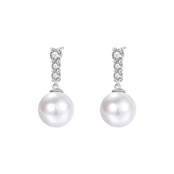 S999 Pure Silver French Micro Inlaid Pearl Earrings for Women, Starry Sky Tassel Shijia Pearl Studs, Light Luxury High-end Feel