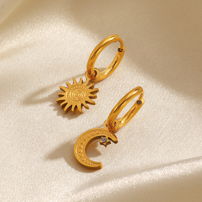 Sun and Moon Stainless Steel Earrings Simple Moon Sun Earrings Asymmetric Rhinestone Drop Earrings High-end Titanium...
