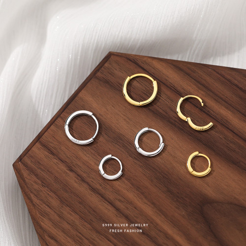 All-in-One S999 Pure Silver Simple Bracelet Earrings Women's Simple Ear Ring Sleeping No Need to Take off Ear-Caring Ear Clip in Stock Wholesale